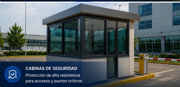 Cabina con vidrio blindado